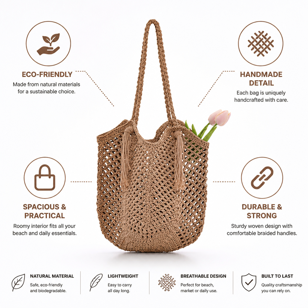 Handmade Eco-Friendly Macrame Beach Bag