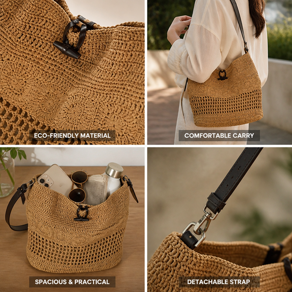 Handmade Eco-Friendly Macrame Shoulder Bag (Detachable Strap)