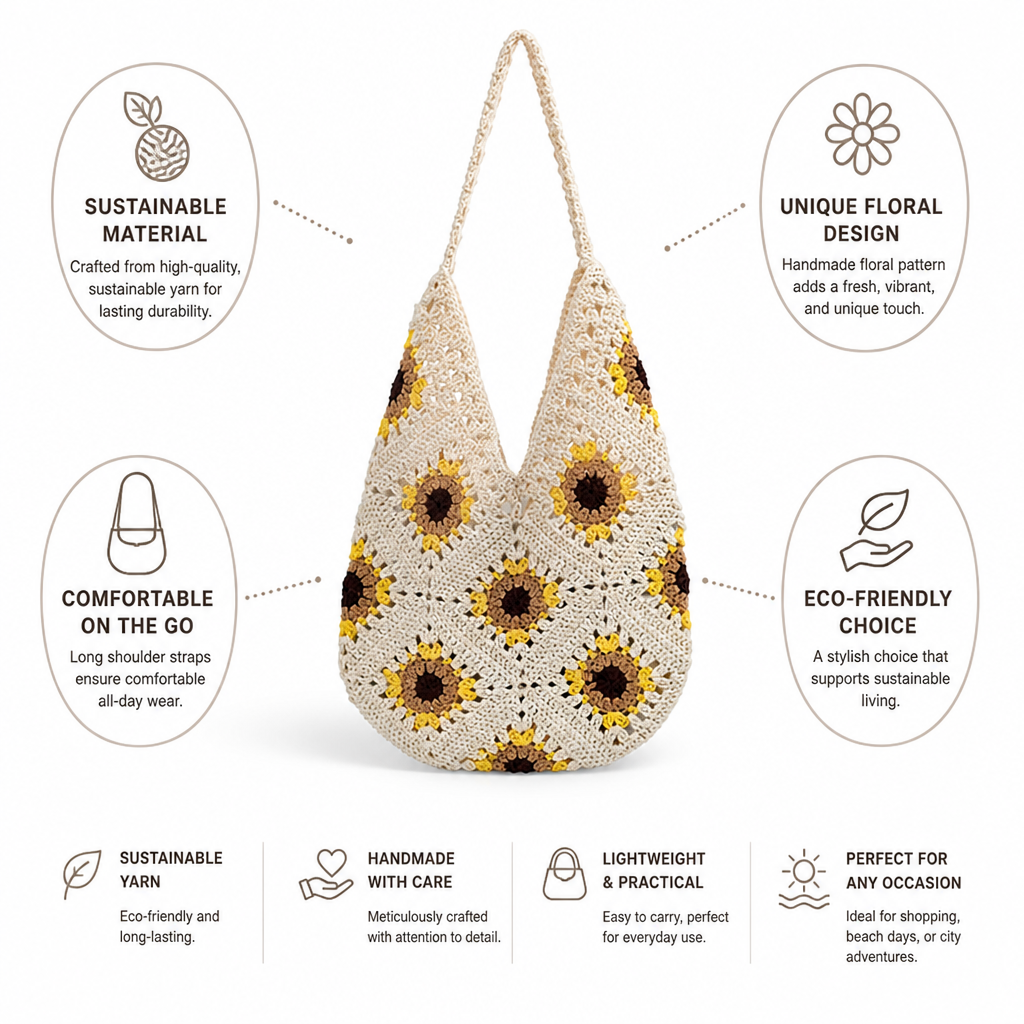 Handmade Floral Crochet Crossbody Bag