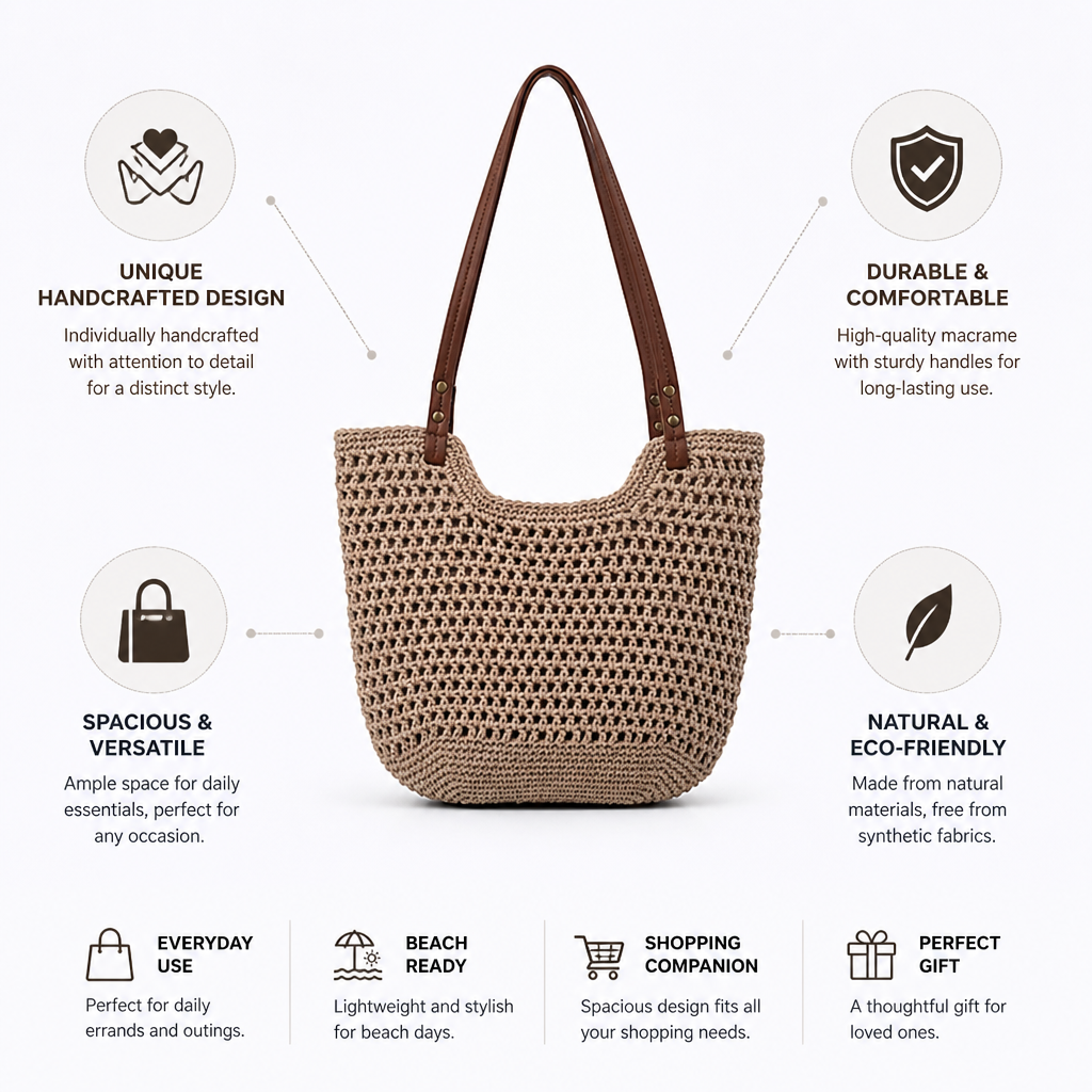 Handmade Macrame Spacious Tote Bag