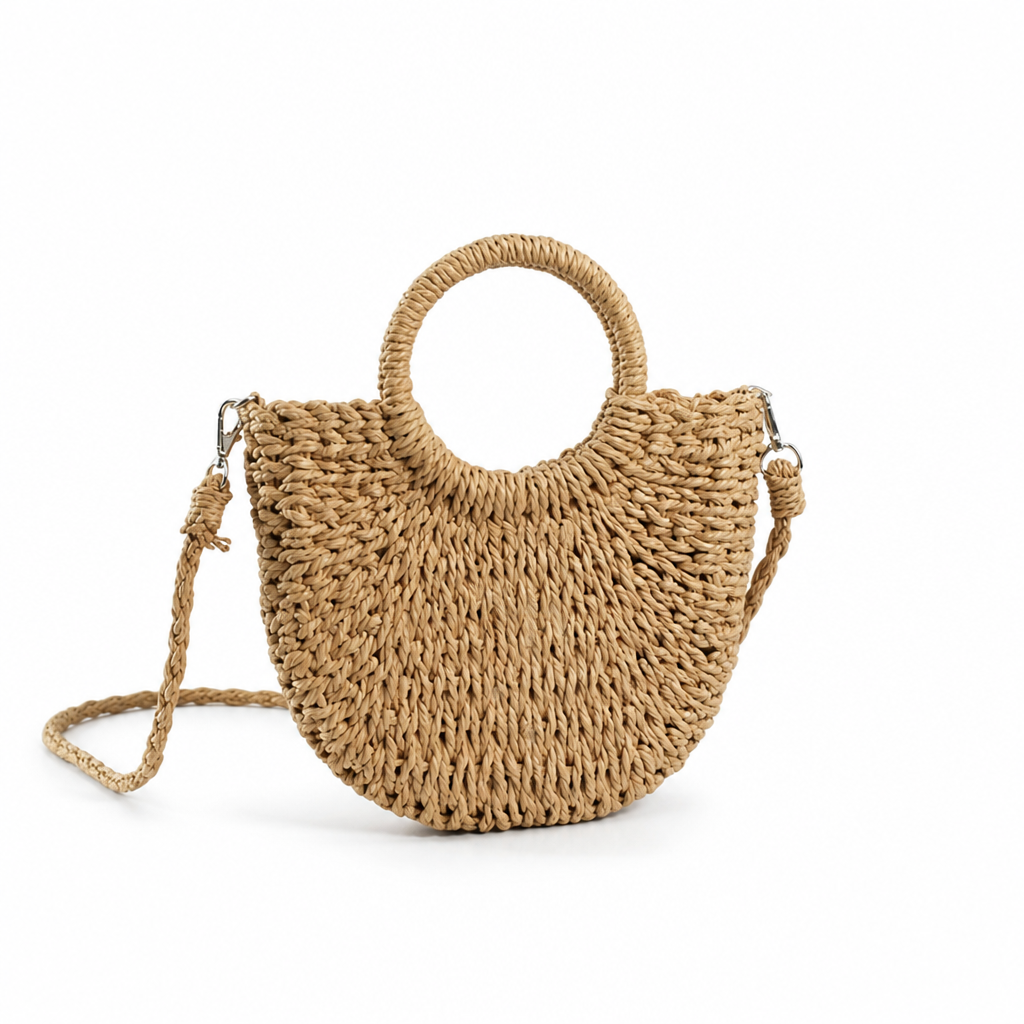 Handmade Natural Bast Handbag (Detachable Shoulder Strap)