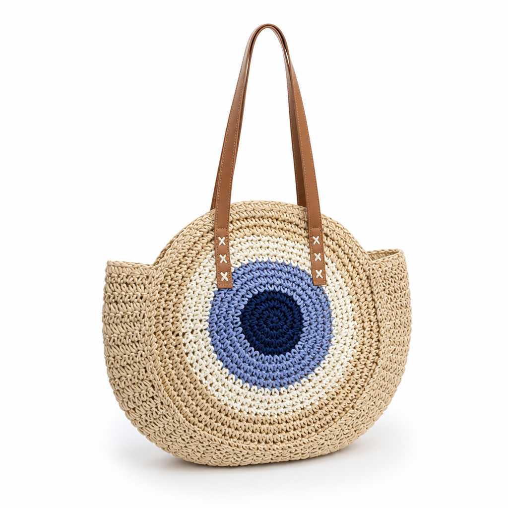 Handmade Natural Rattan Round Shoulder Bag