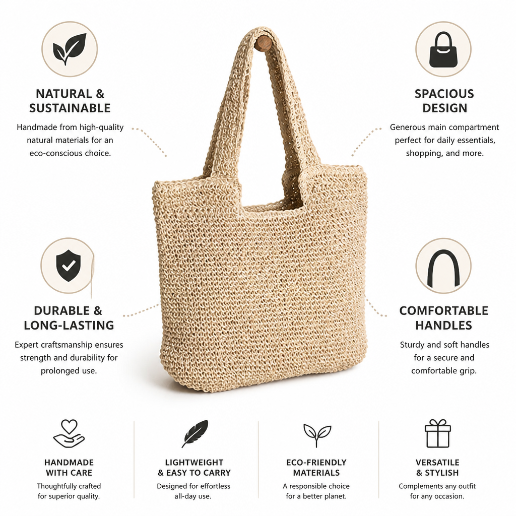 Handmade Natural Spacious Tote Bag
