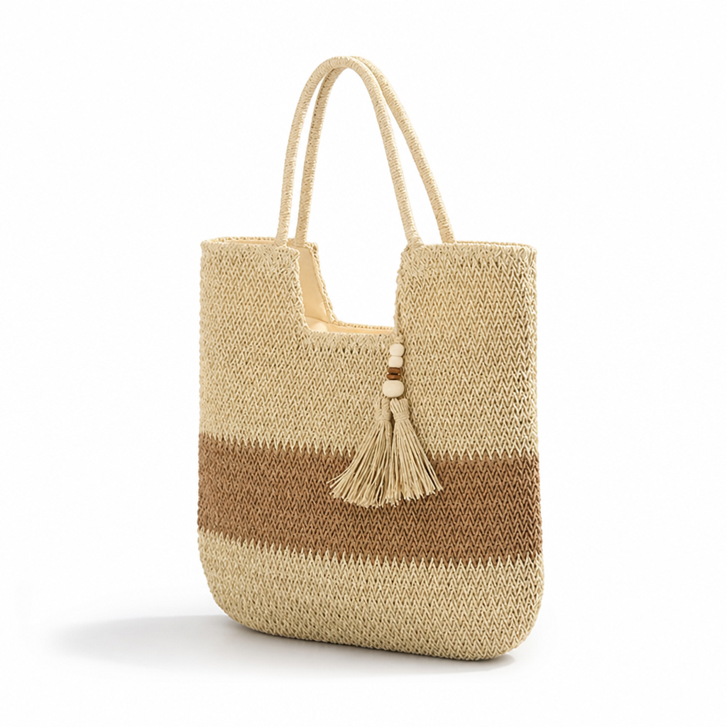Handmade Natural Straw Tassel Handbag (Spacious Interior)