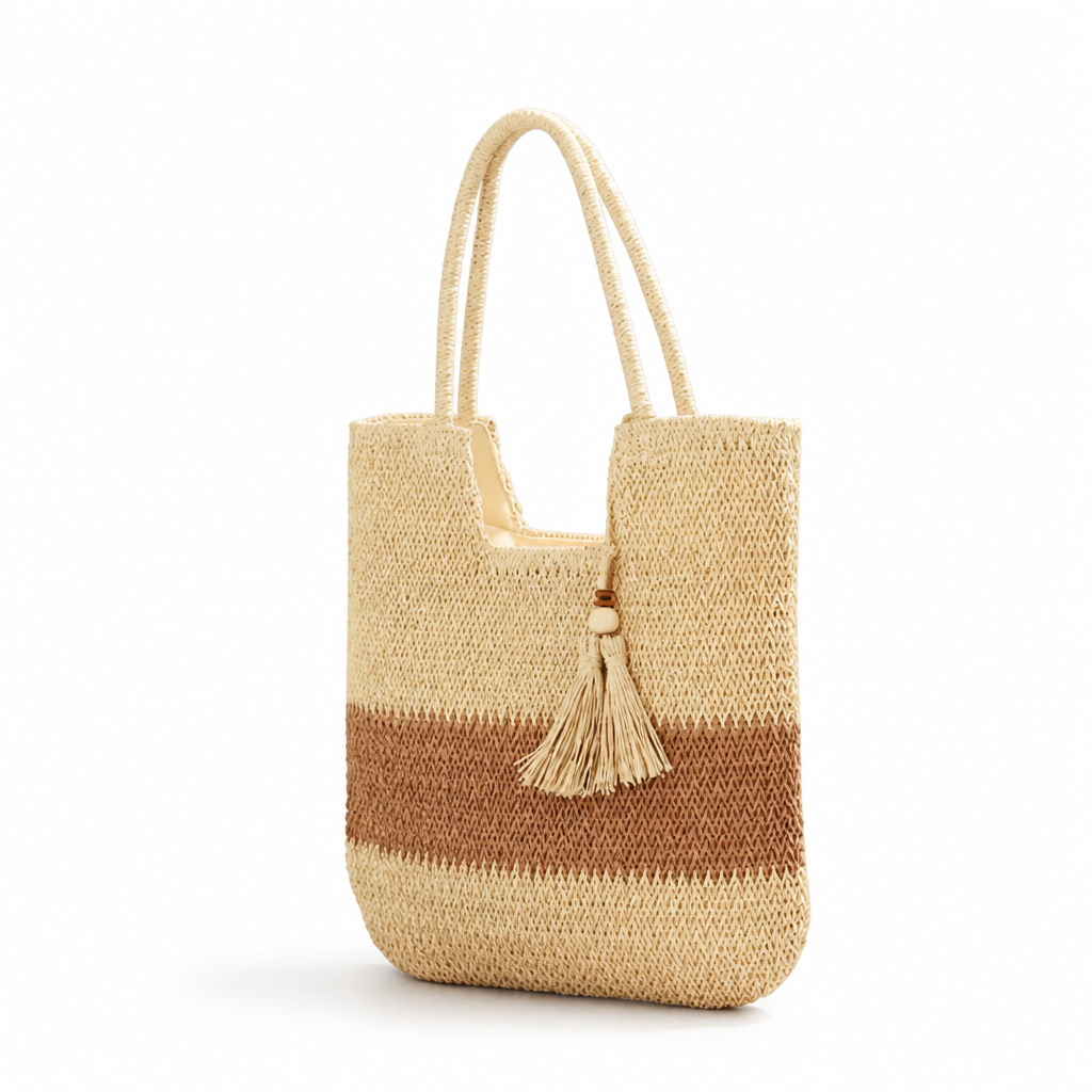 Handmade Natural Straw Tassel Handbag (Spacious Interior)