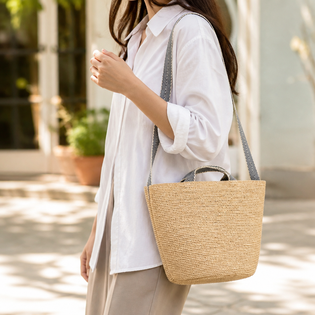 Handmade Natural Straw Tote (Adjustable Strap)