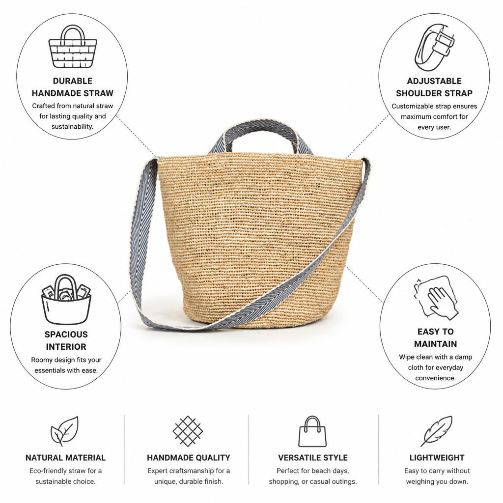 Handmade Natural Straw Tote (Adjustable Strap)