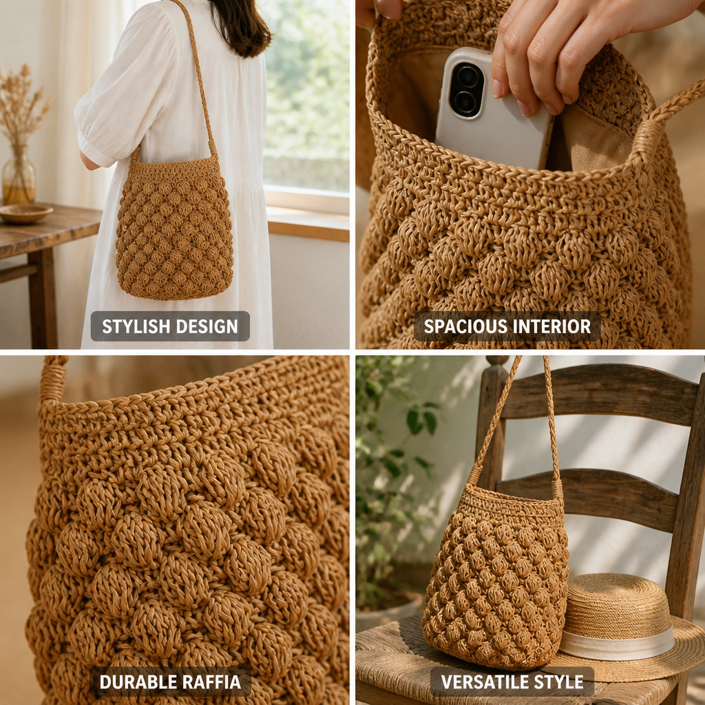 Handmade Raffia Round-Structured Shoulder Bag
