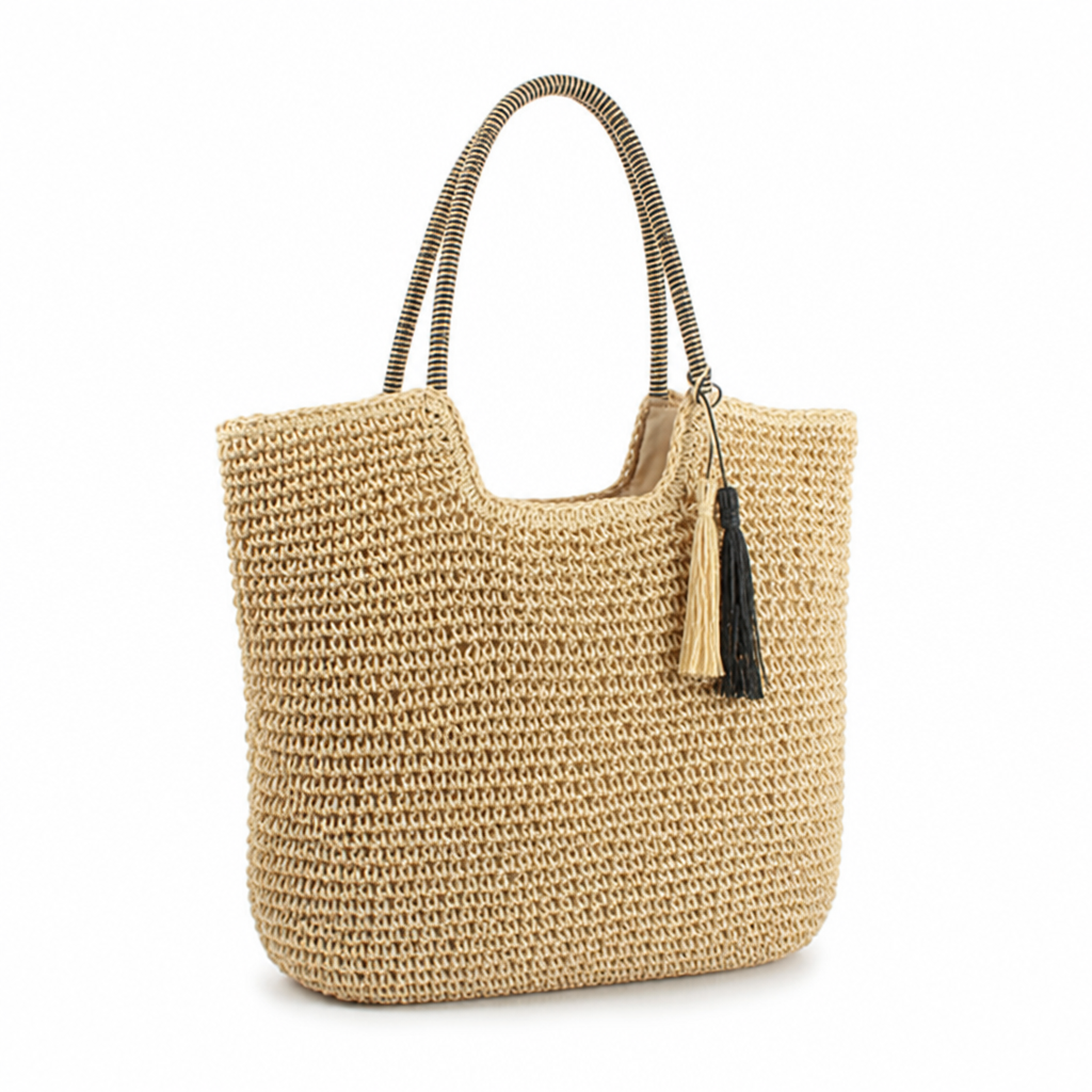 Handmade Straw Tassel Shopper Bag (Padded Handles)
