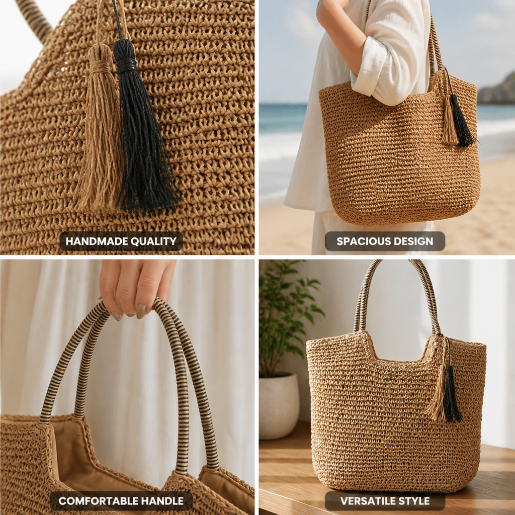 Handmade Straw Tassel Shopper Bag (Padded Handles)