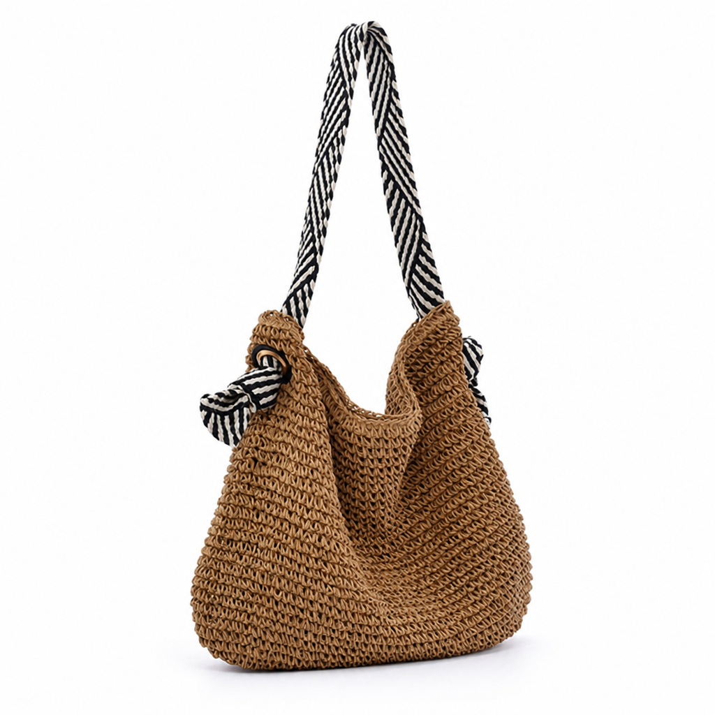 Handmade Striped Bucket Bag (Padded Shoulder Handles)