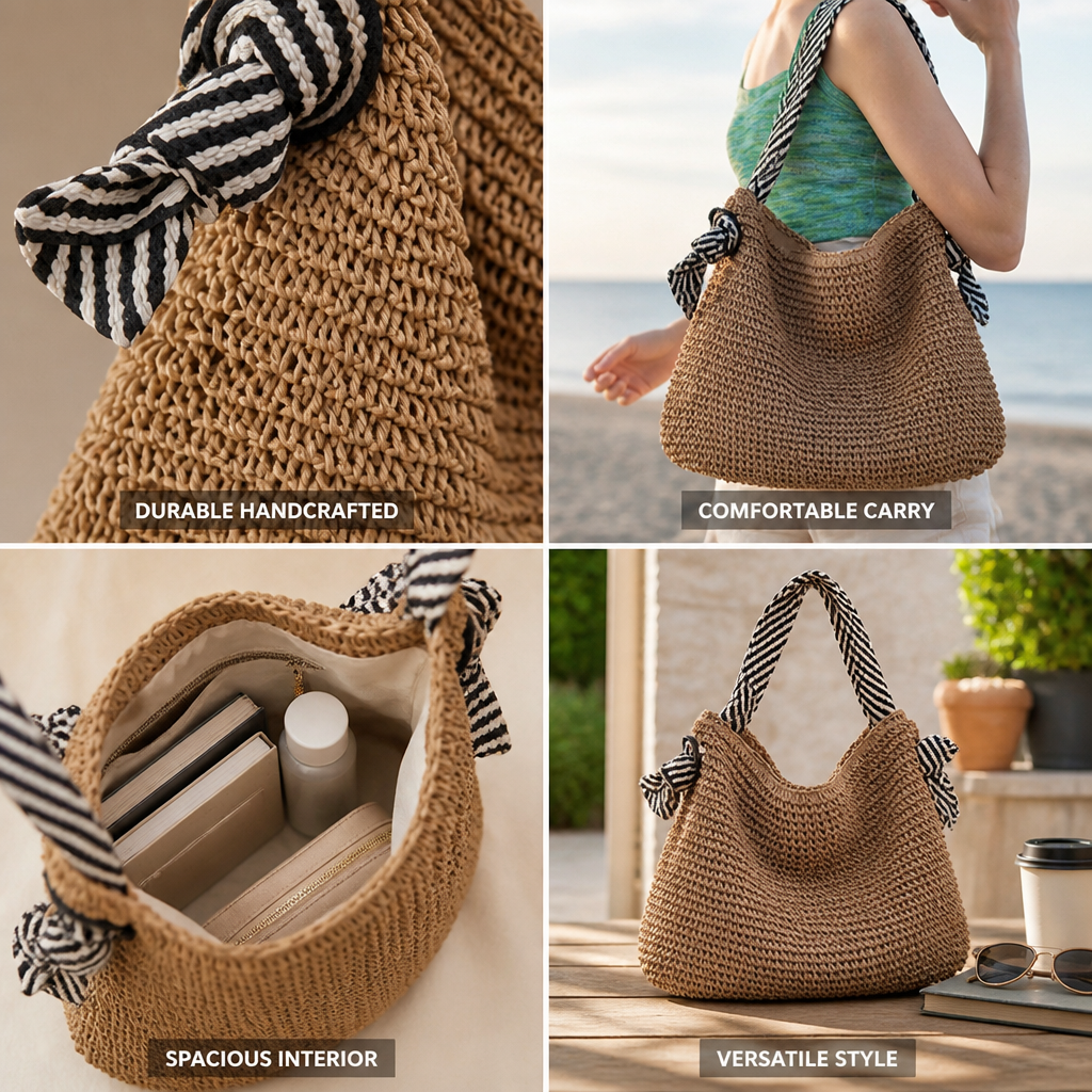 Handmade Striped Bucket Bag (Padded Shoulder Handles)
