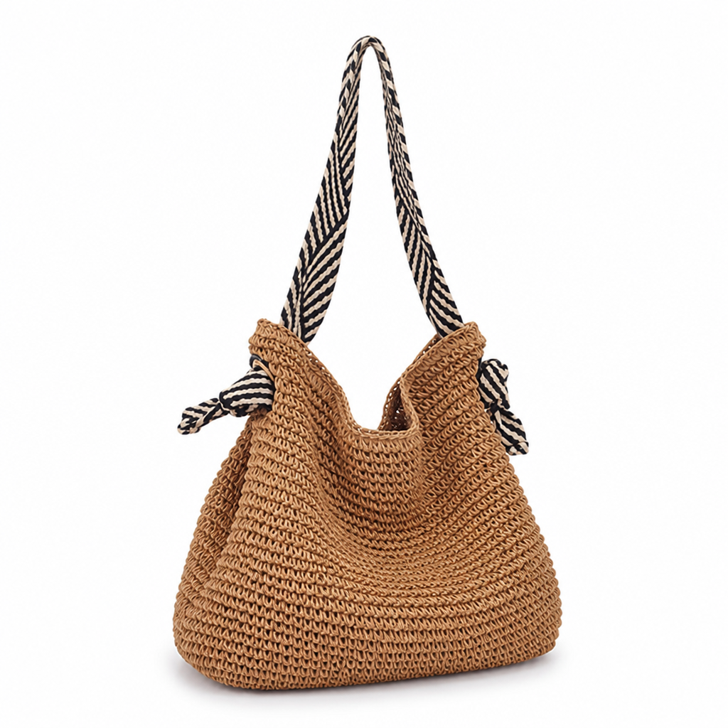 Handmade Striped Bucket Bag (Padded Shoulder Handles)
