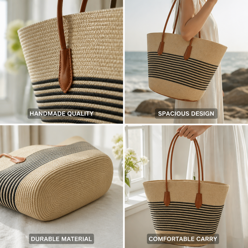 Handmade Striped Canvas Beach Bag