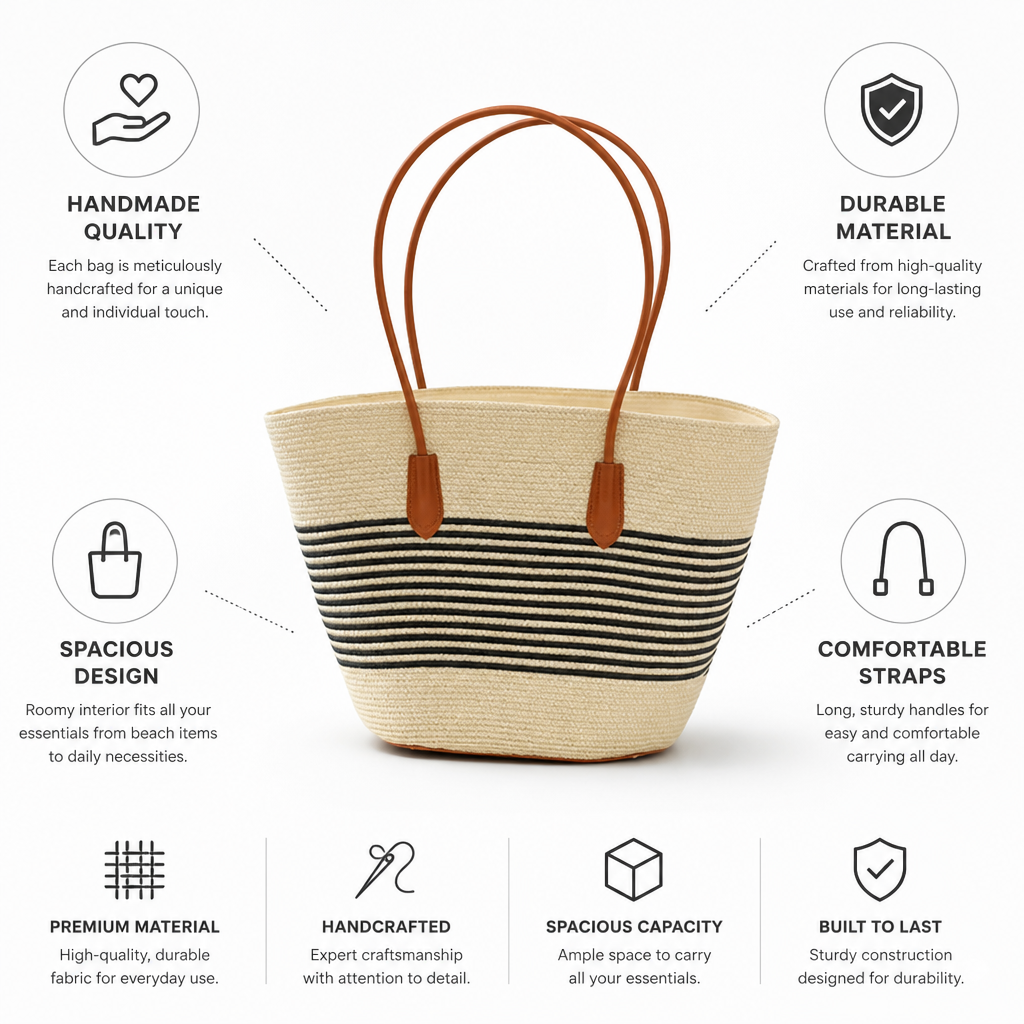 Handmade Striped Canvas Beach Bag