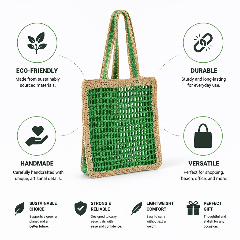 Handmade Sustainably Sourced Shopping Bag (Long Handles)