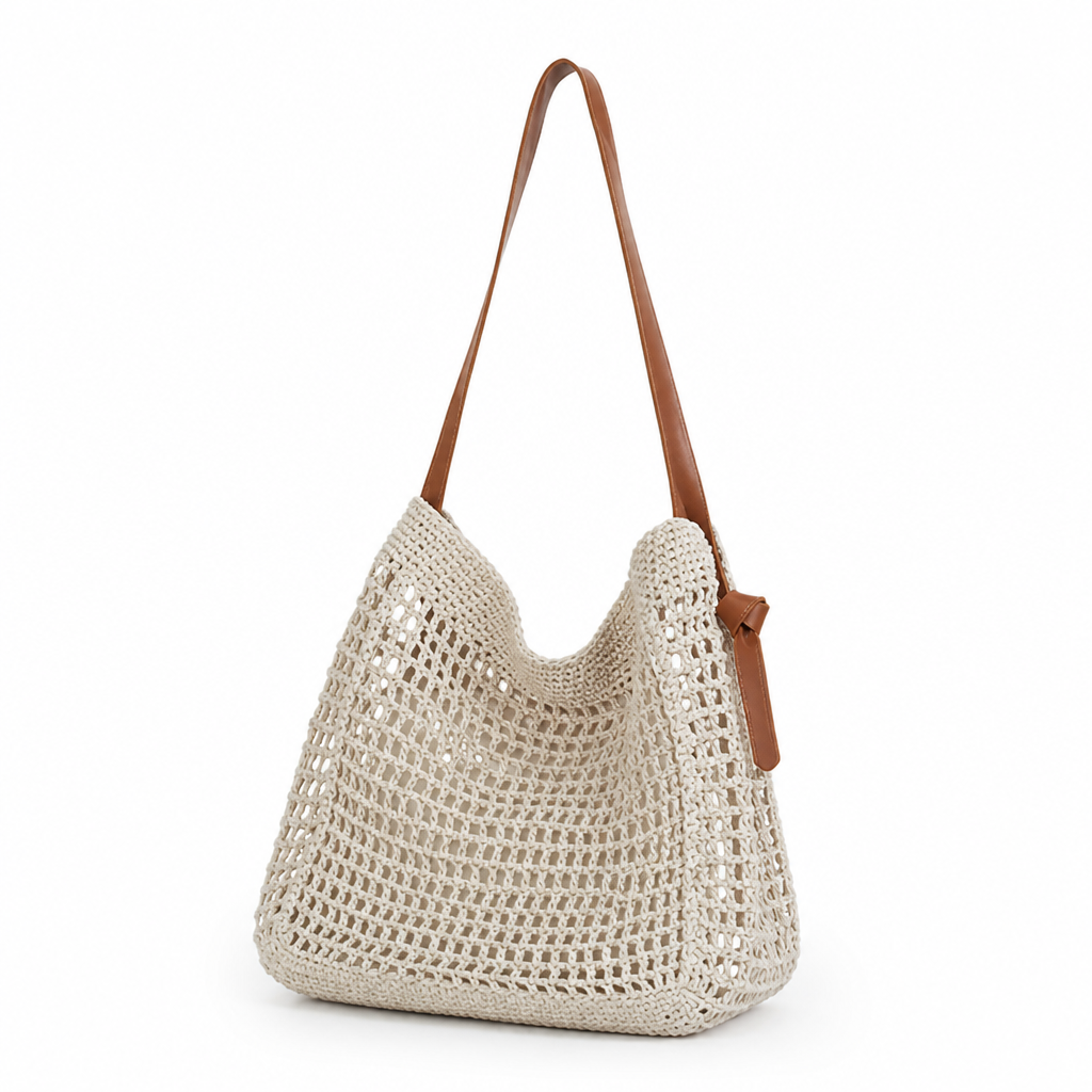 Handmade Woven Adjustable Leather Strap Beach Bag