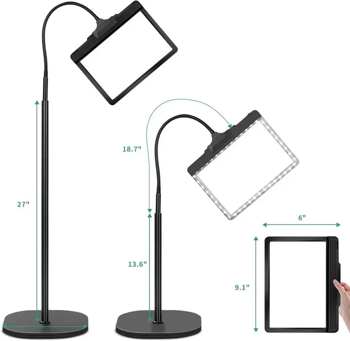 Hands-Free Magnifier Adjustable Stand Integrated LED