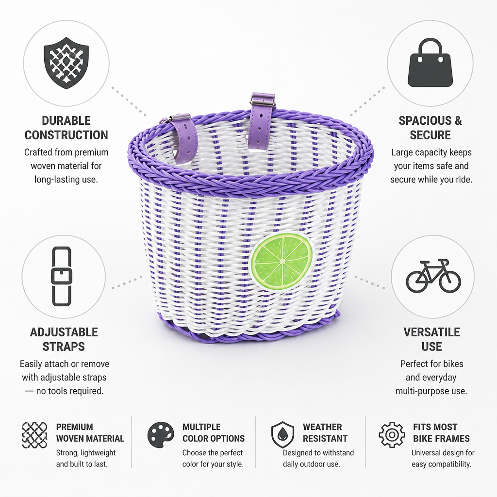 Handwoven Braided Bicycle Basket (Adjustable Straps)