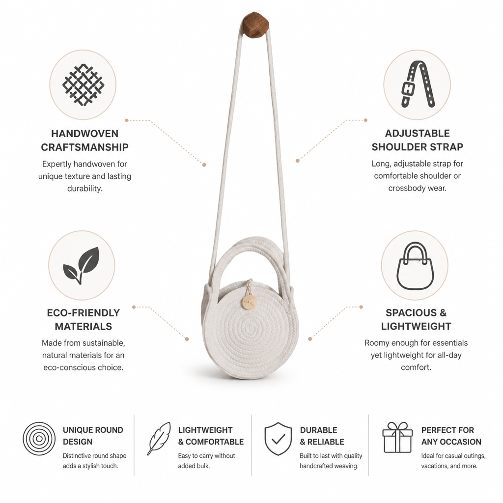 Handwoven Braided Straw Crossbody Bag (Adjustable Strap)