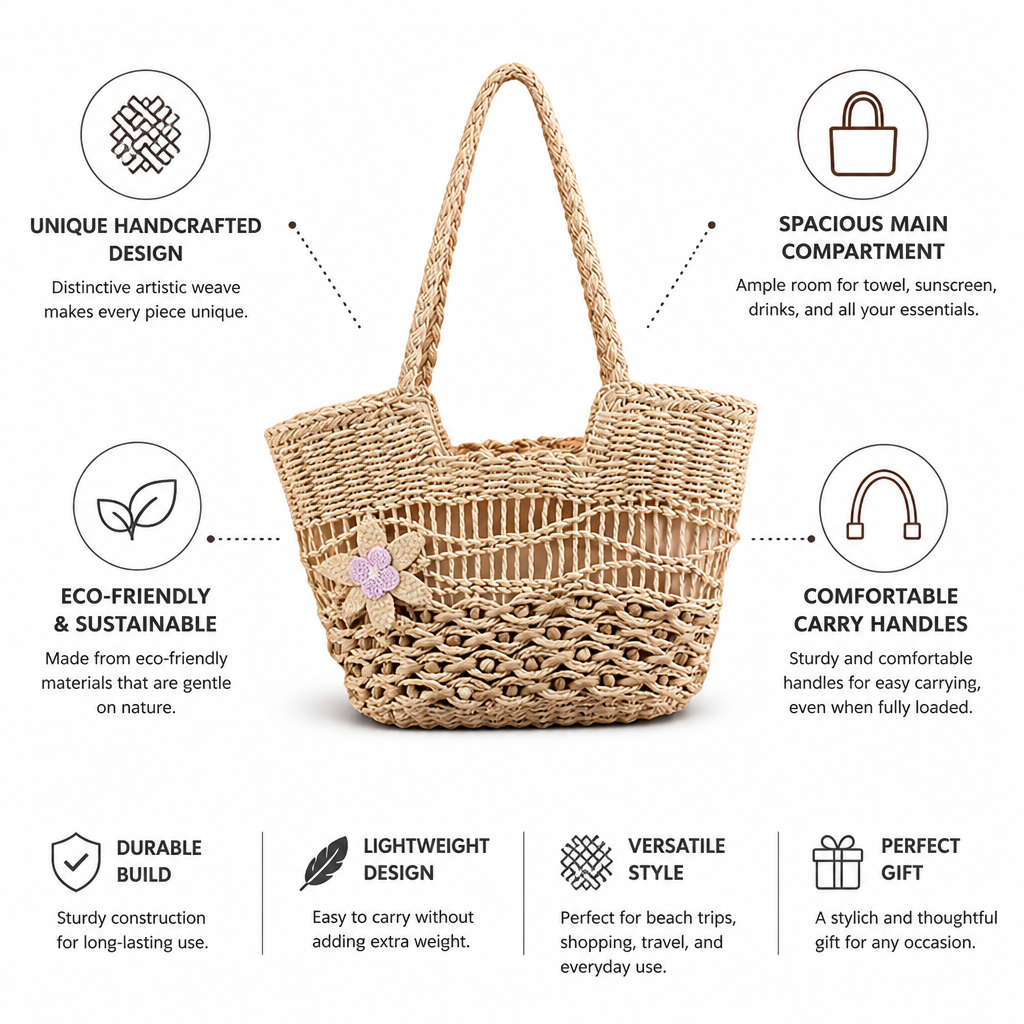 Handwoven Eco-Friendly Straw Beach Bag