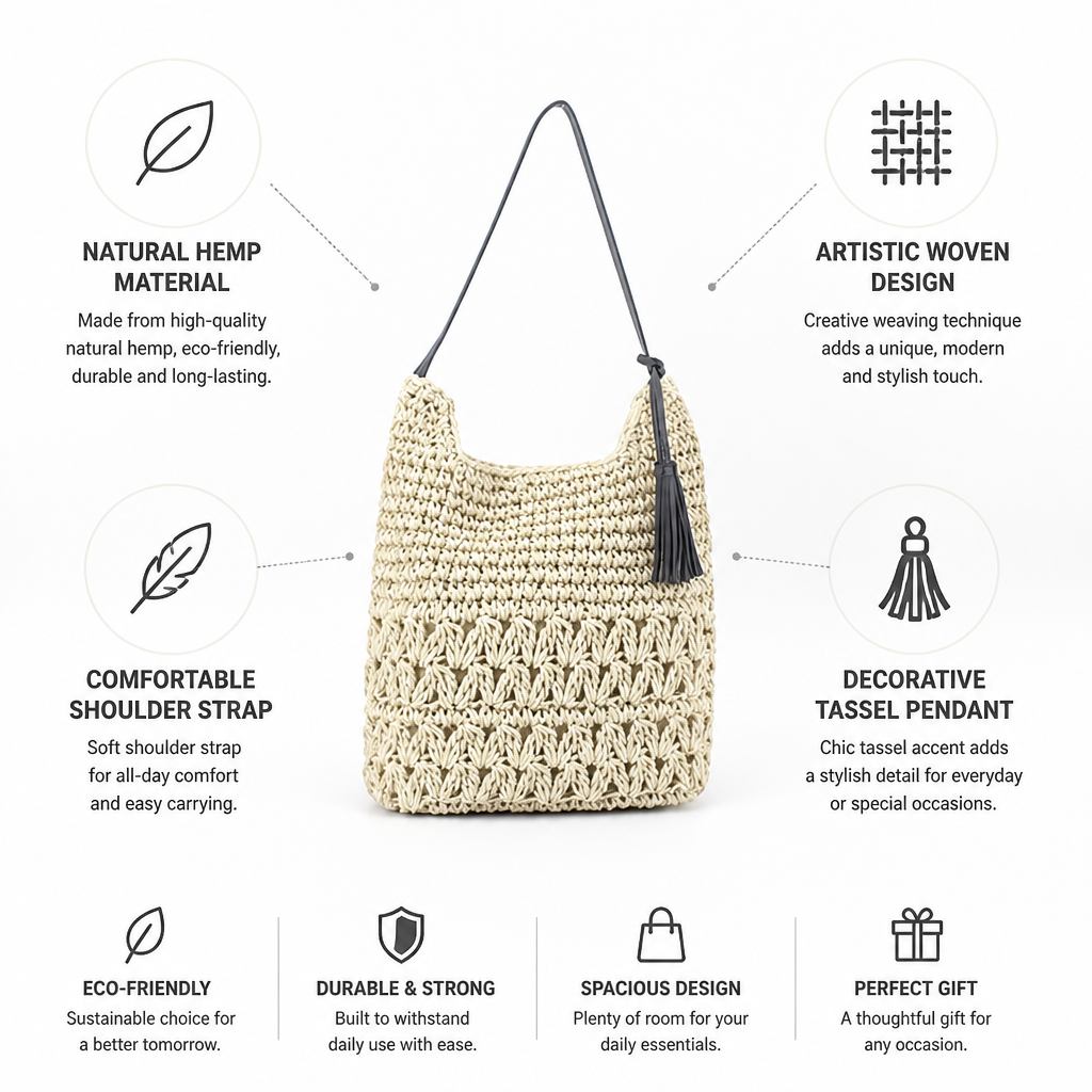 Handwoven Hemp Hobo Bag (Soft Shoulder Strap)