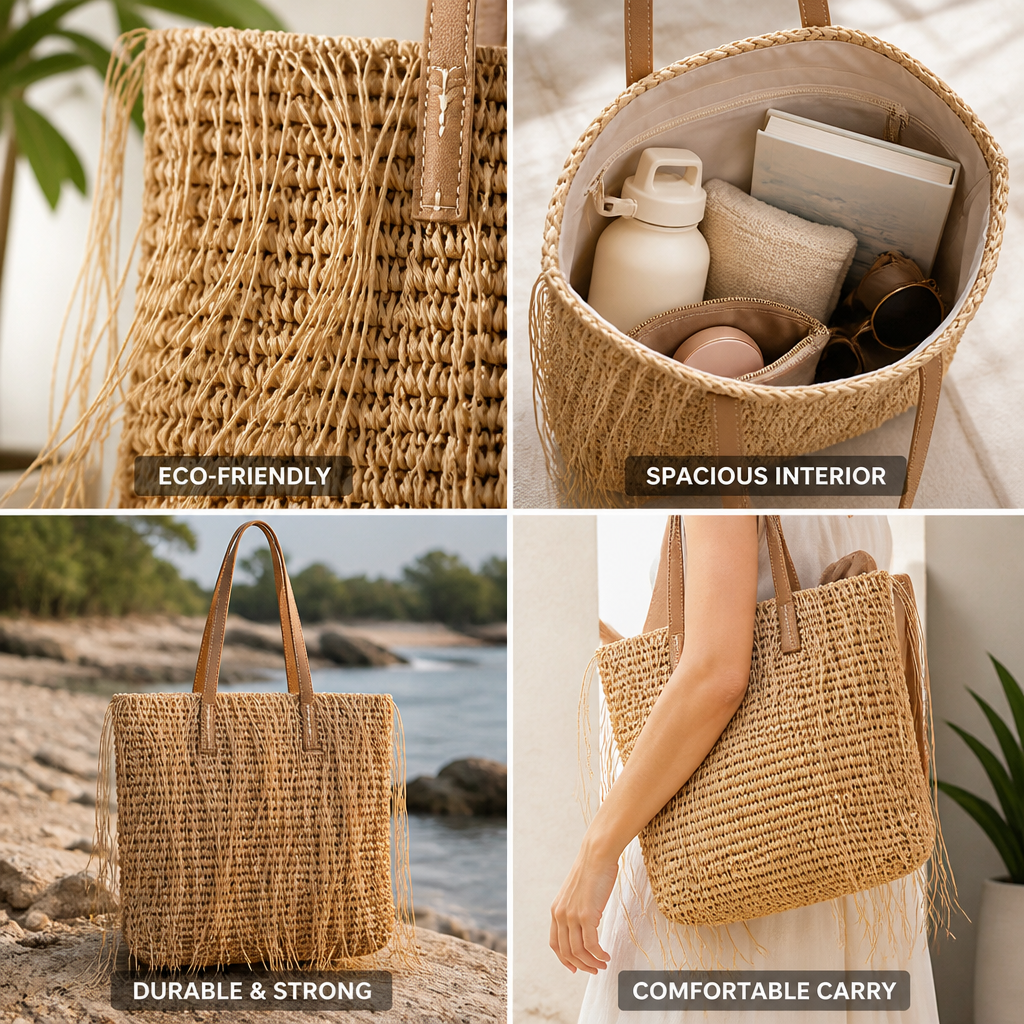 Handwoven Natural Fiber Beach Bag