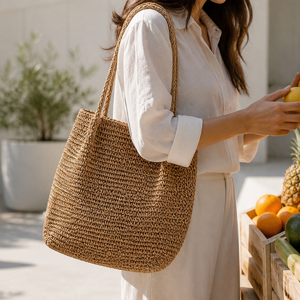 Handwoven Natural Fiber Beach Tote