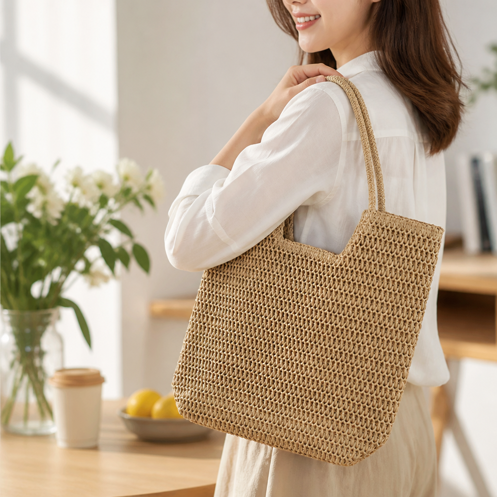 Handwoven Natural Fiber Handbag (Spacious Interior)