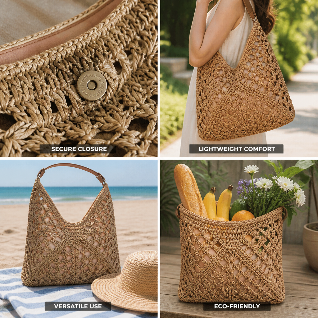Handwoven Natural Fiber Shopping Bag (Magnetic Closure)