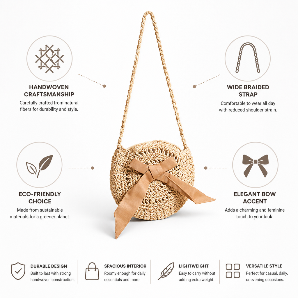 Handwoven Natural-Fiber Shoulder Bag (Decorative Bow)