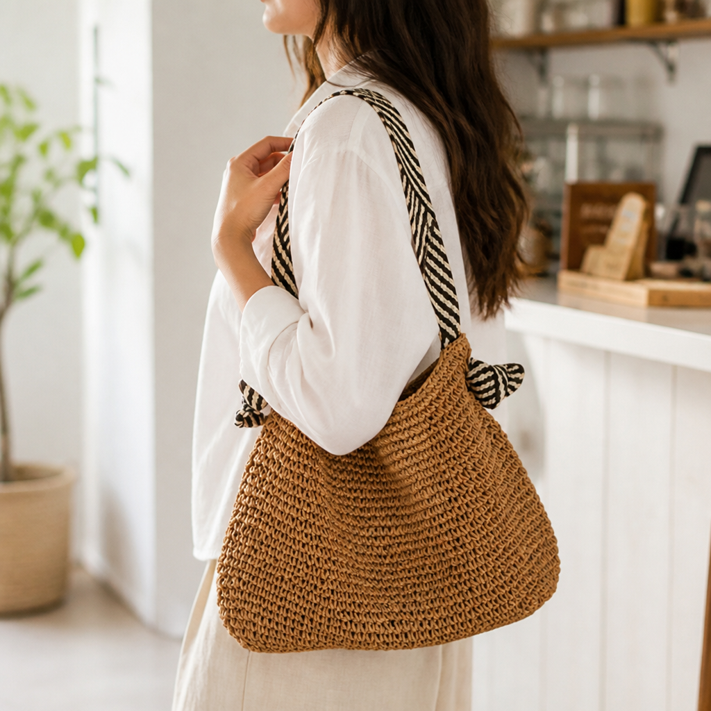 Handwoven Natural Fiber Shoulder Bag