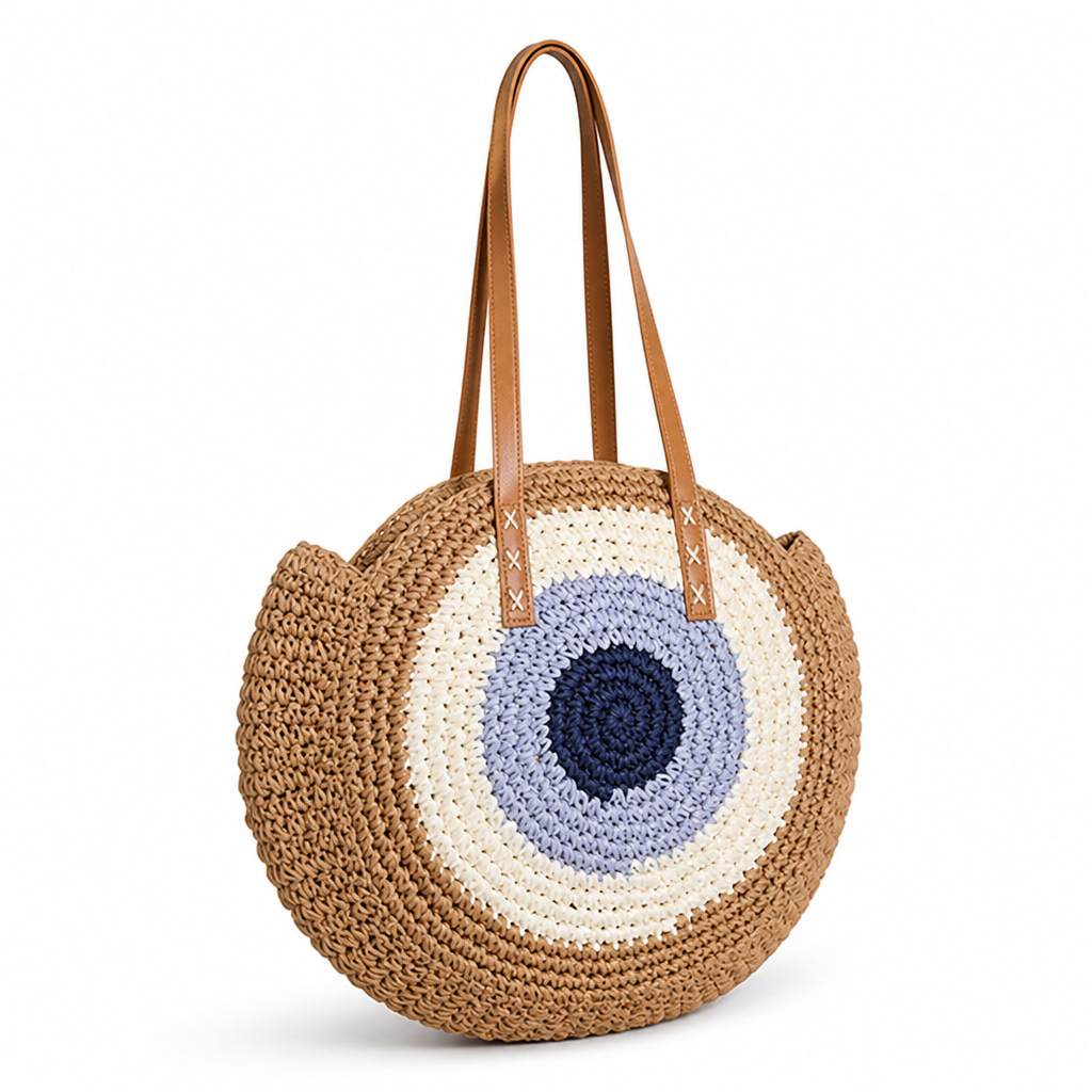 Handwoven Natural Round Basket Bag