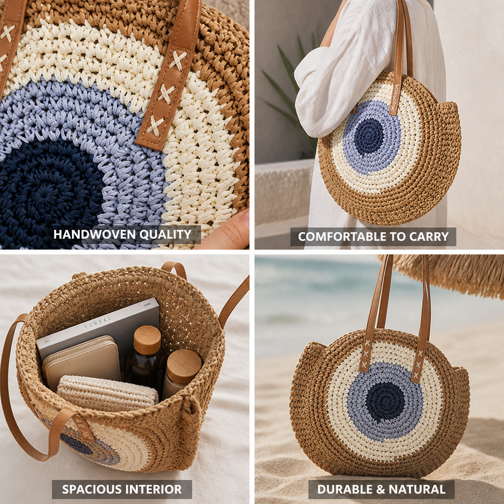Handwoven Natural Round Basket Bag