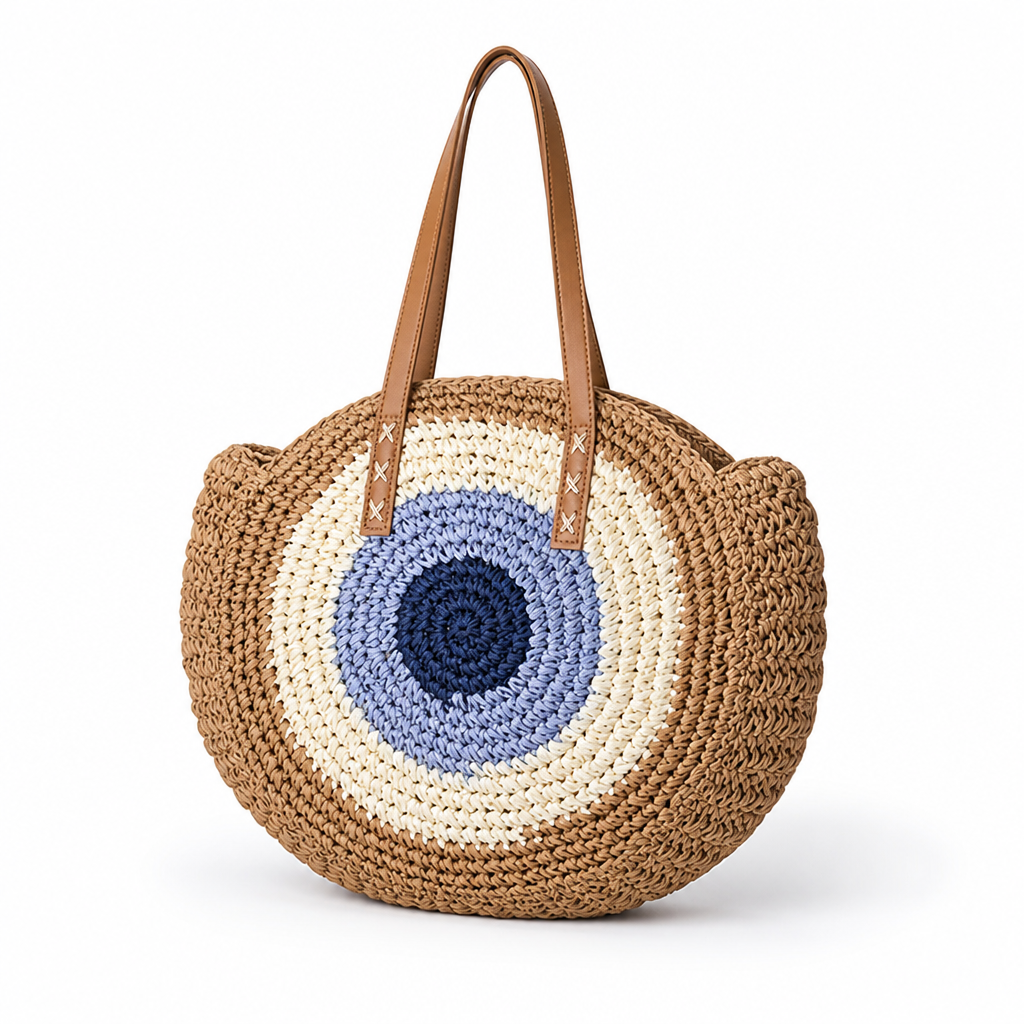 Handwoven Natural Round Basket Bag