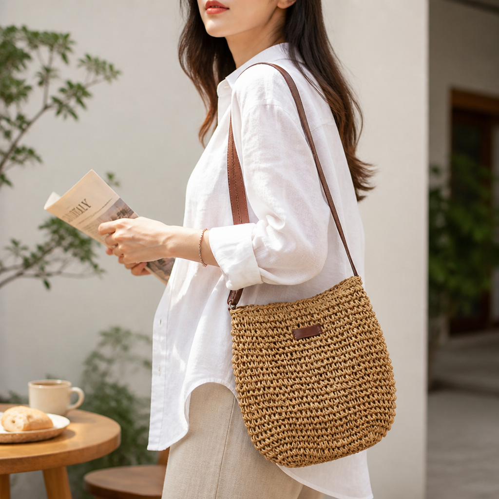 Handwoven Natural Shoulder Bag (Adjustable Strap)