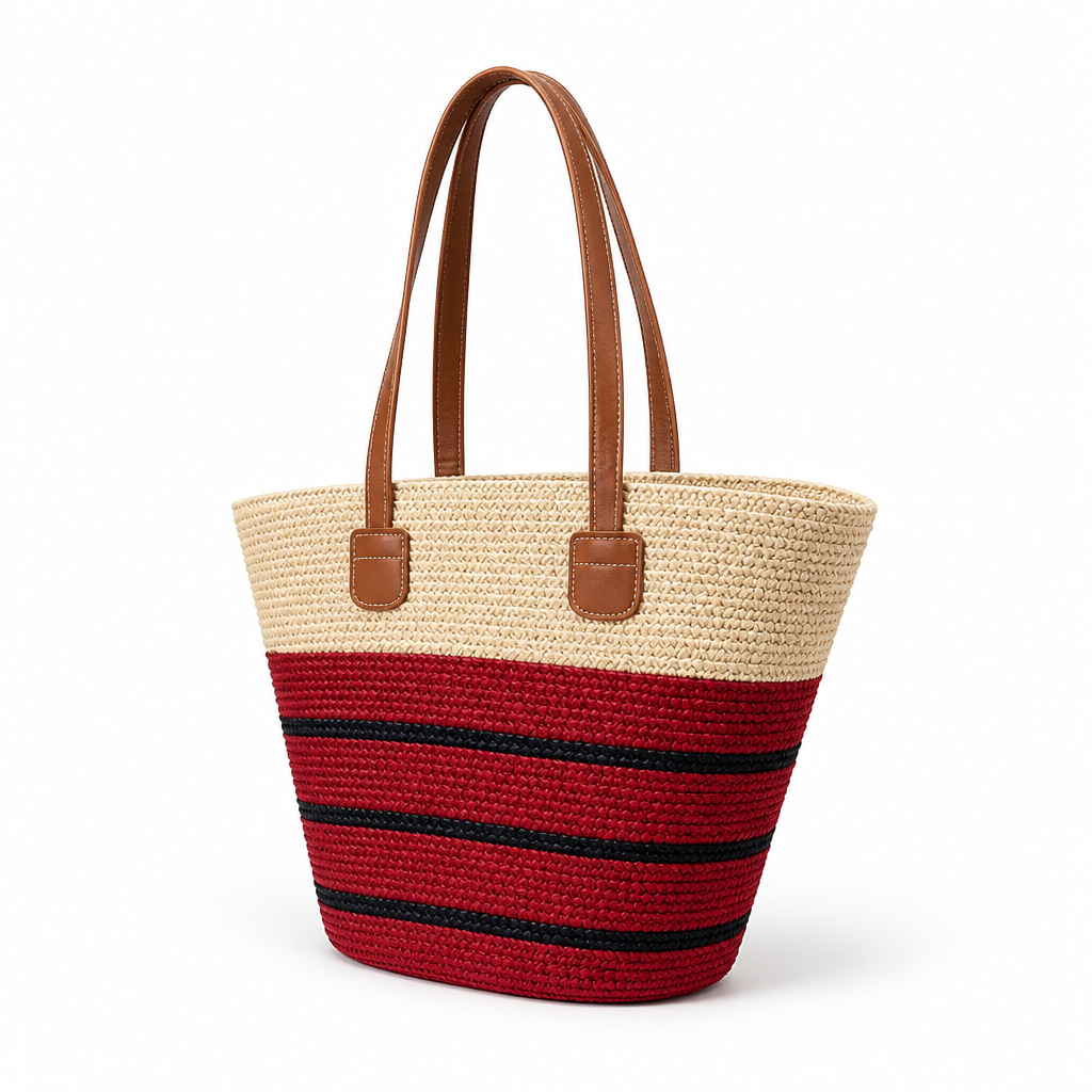 Handwoven Natural Straw Beach Tote