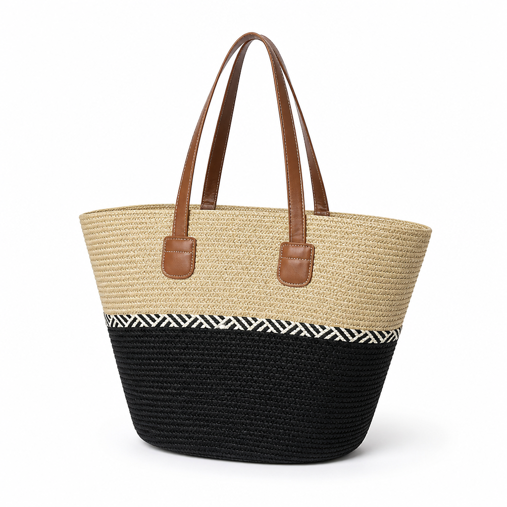 Handwoven Natural Straw Beach Tote