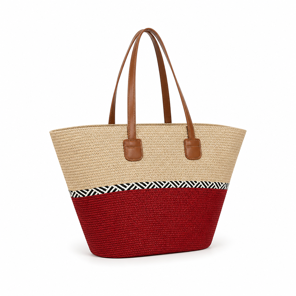 Handwoven Natural Straw Beach Tote