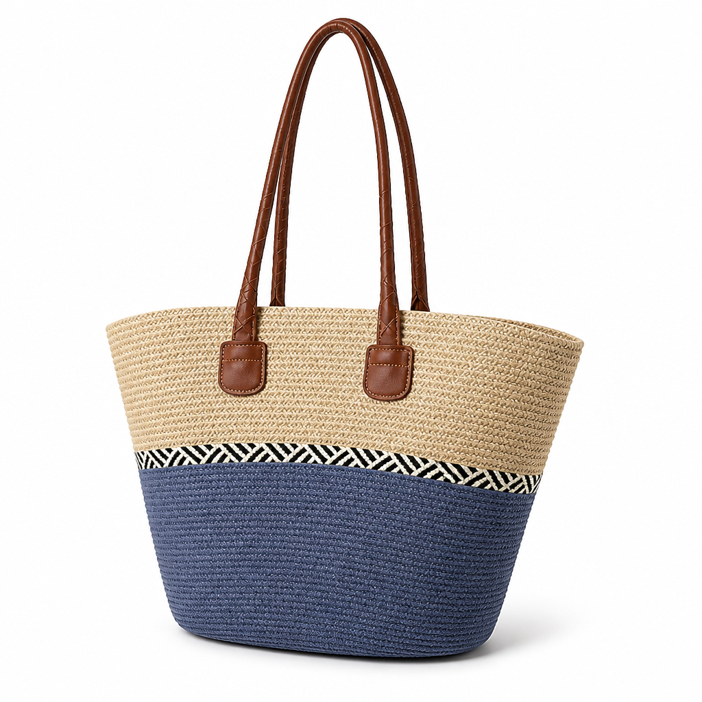 Handwoven Natural Straw Beach Tote