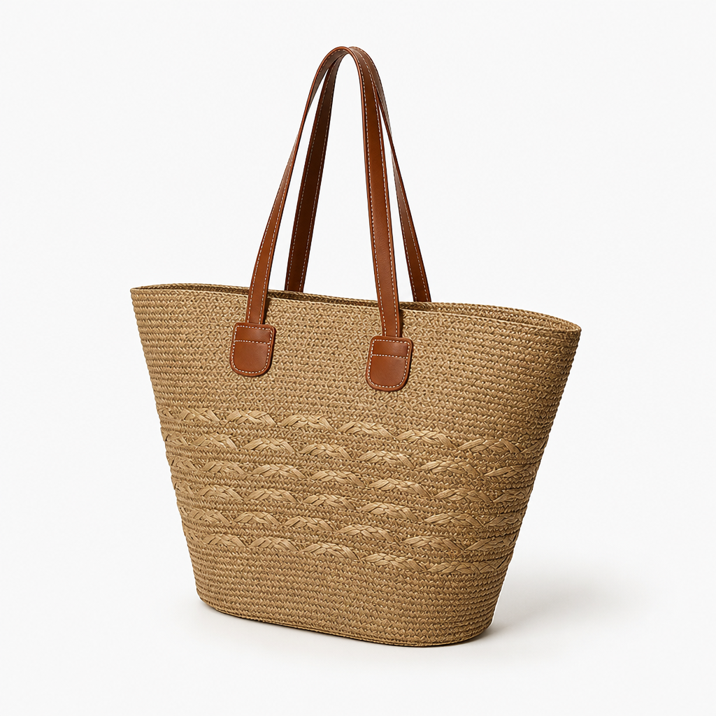 Handwoven Natural Straw Beach Tote