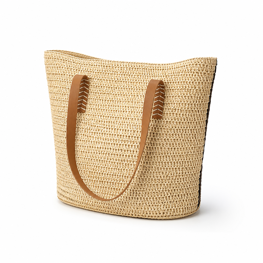 Handwoven Natural Straw Beach Tote