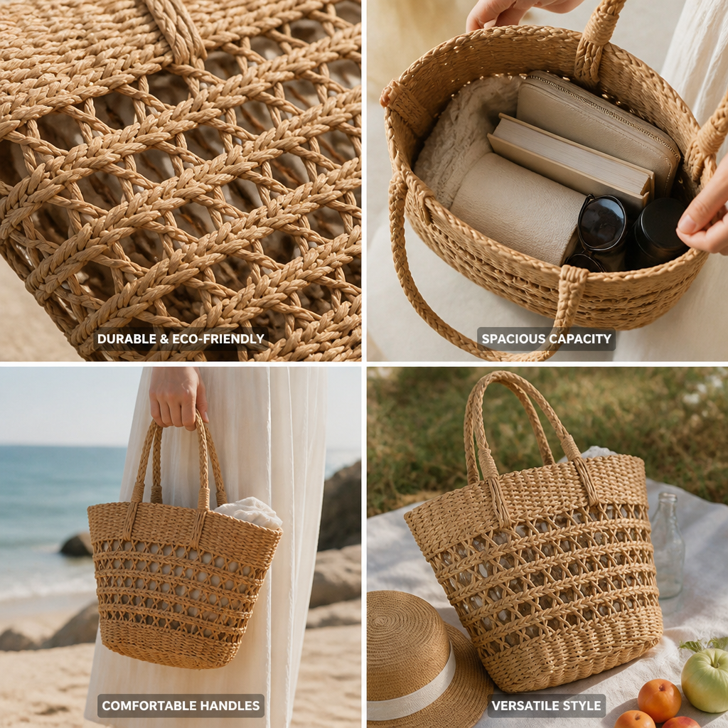 Handwoven Natural Straw Tote Bag (Beach & Everyday)