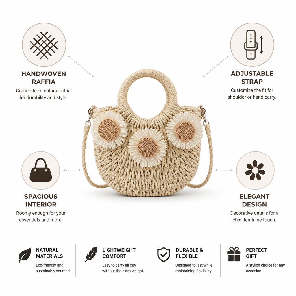 Handwoven Raffia Shoulder Bag (Adjustable Strap)