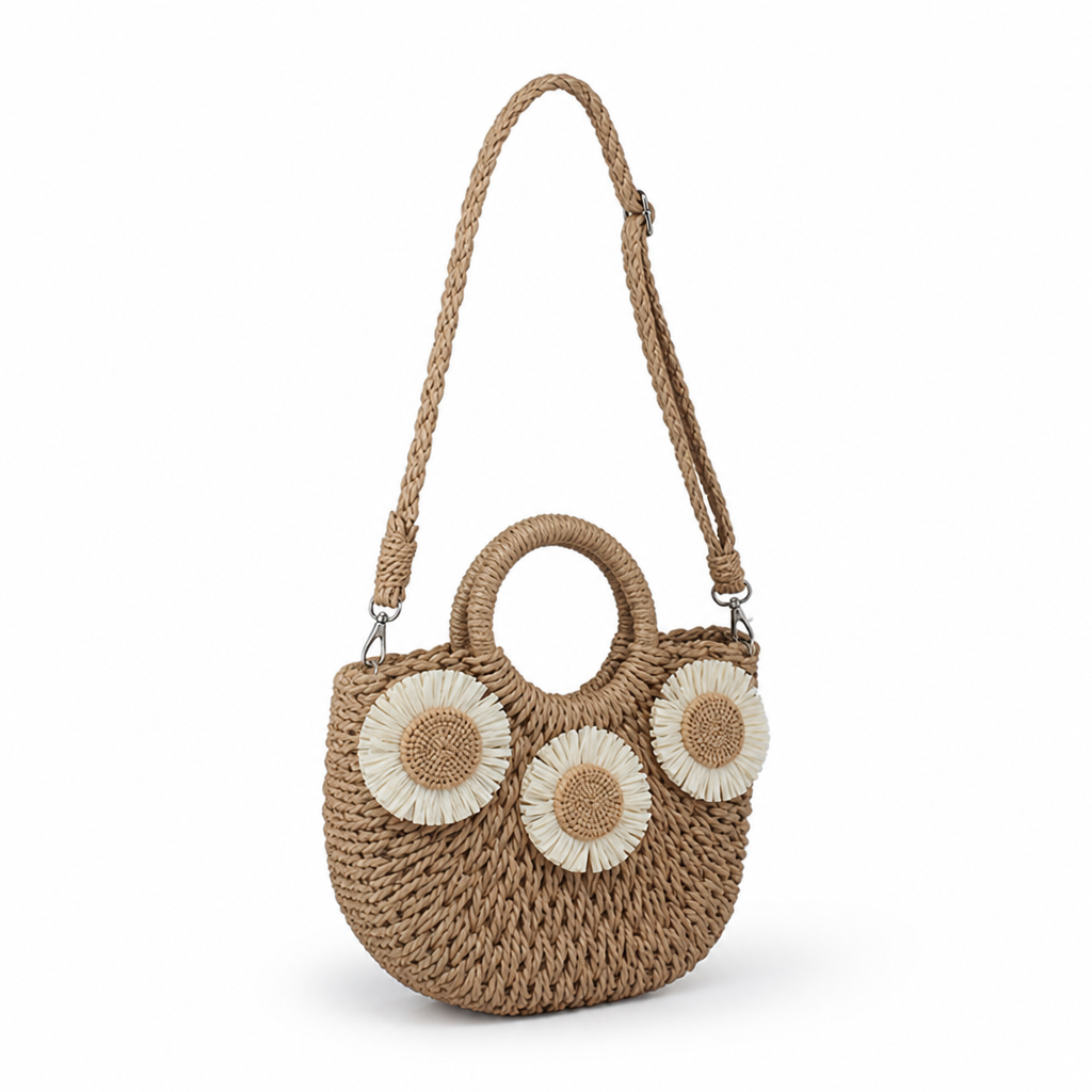 Handwoven Raffia Shoulder Bag (Adjustable Strap)