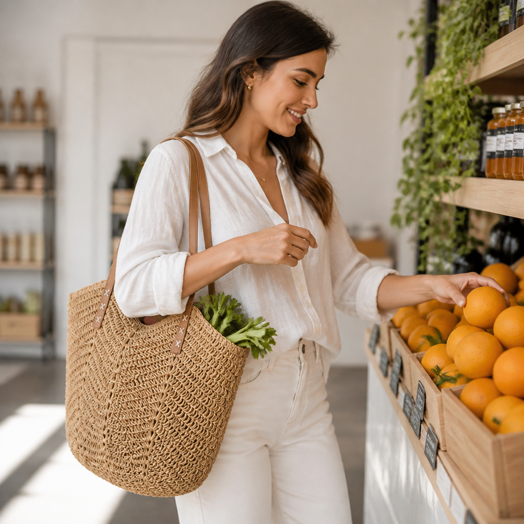 Handwoven Raffia Tote (Wide Leather Handles)