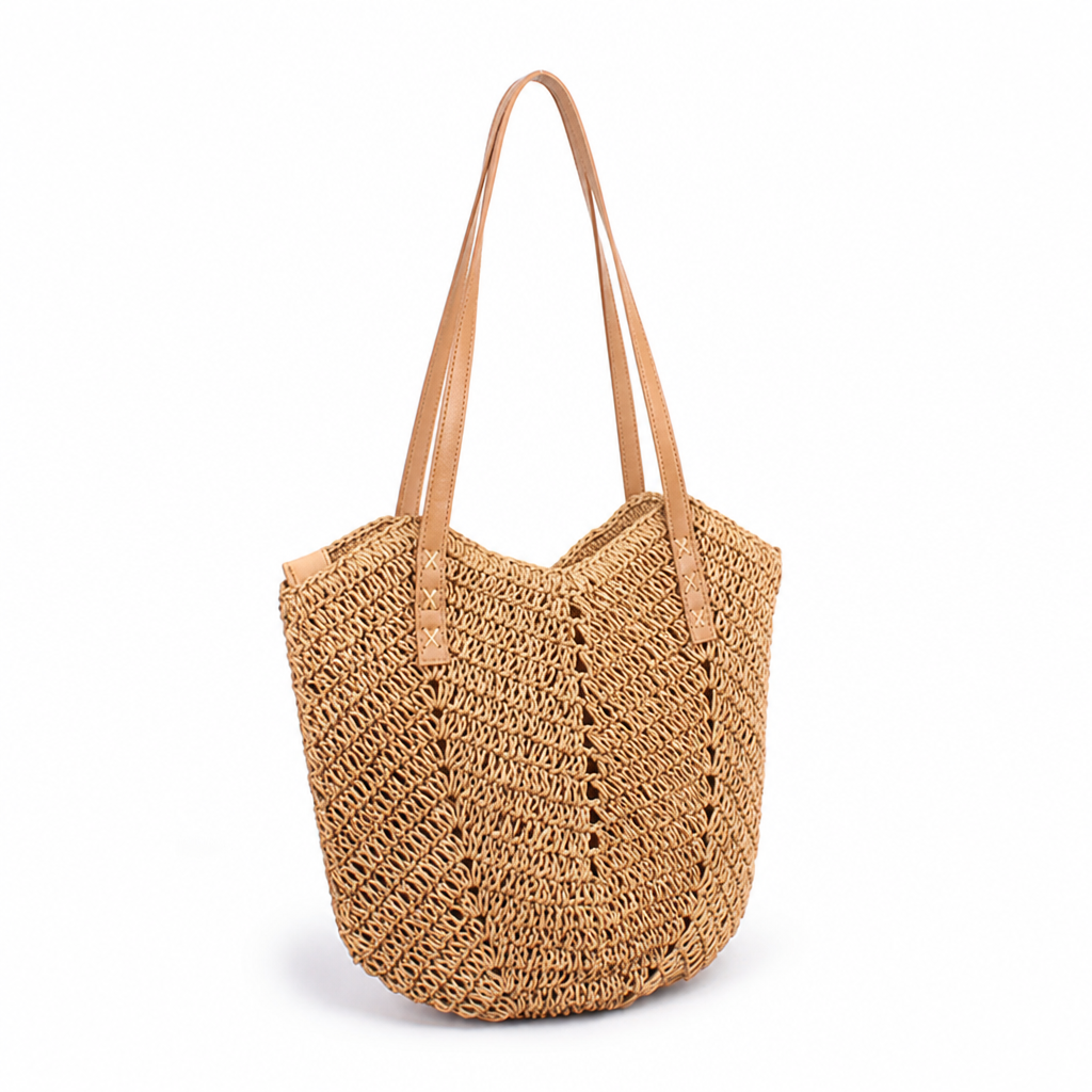 Handwoven Raffia Tote (Wide Leather Handles)