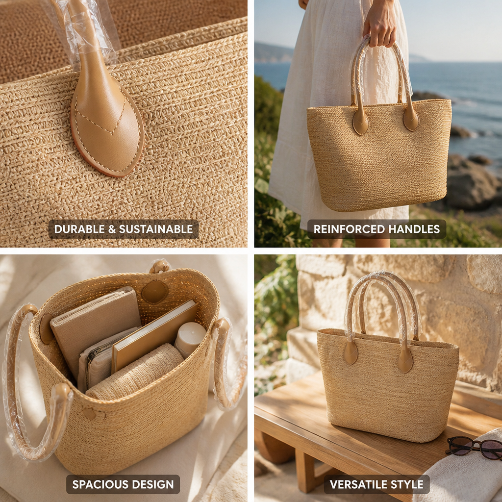 Handwoven Raffia Tote With Reinforced Handles