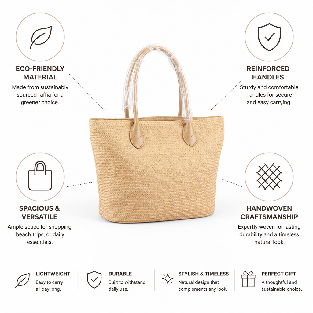 Handwoven Raffia Tote With Reinforced Handles