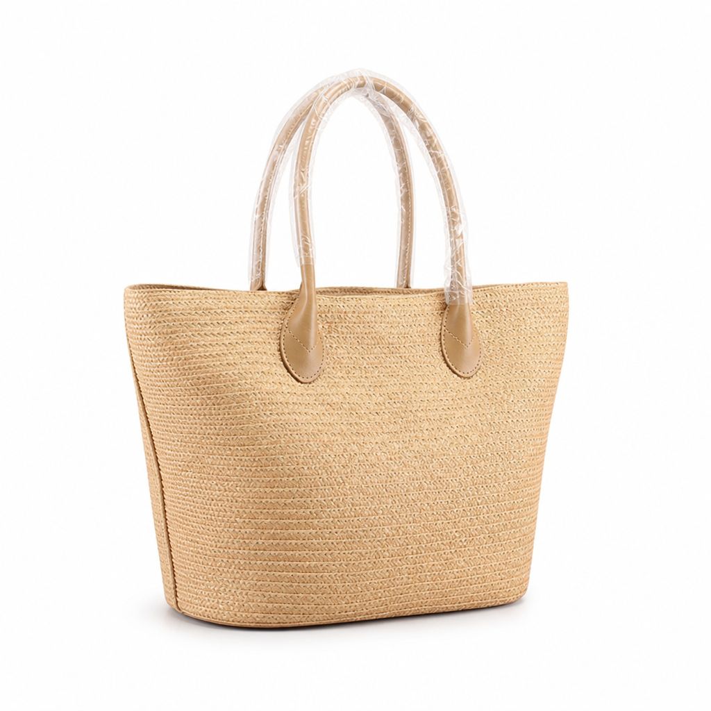 Handwoven Raffia Tote With Reinforced Handles